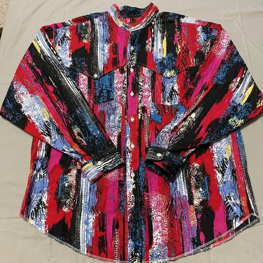 Vintage Panhandle Slim Shirt XL crazy color firestorm 48" Chest USA Made